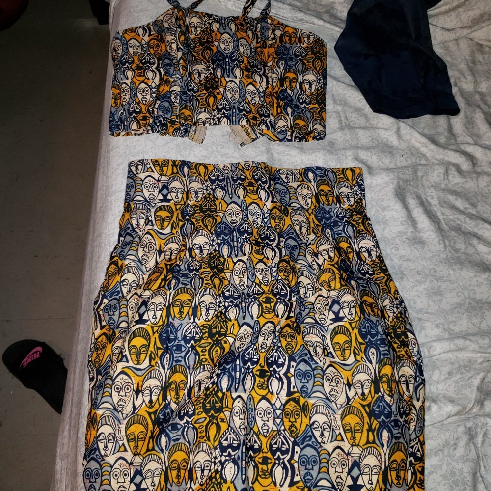 African print two piece pencil skirt set
